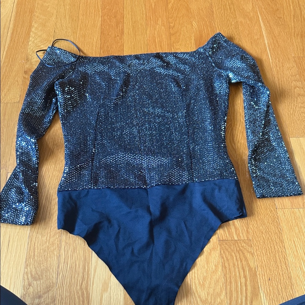 Zara Basic Black And Silver Sequin Top - image 5